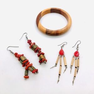 Vintage Southwestern Earrings & Wood Bangle Bracelet